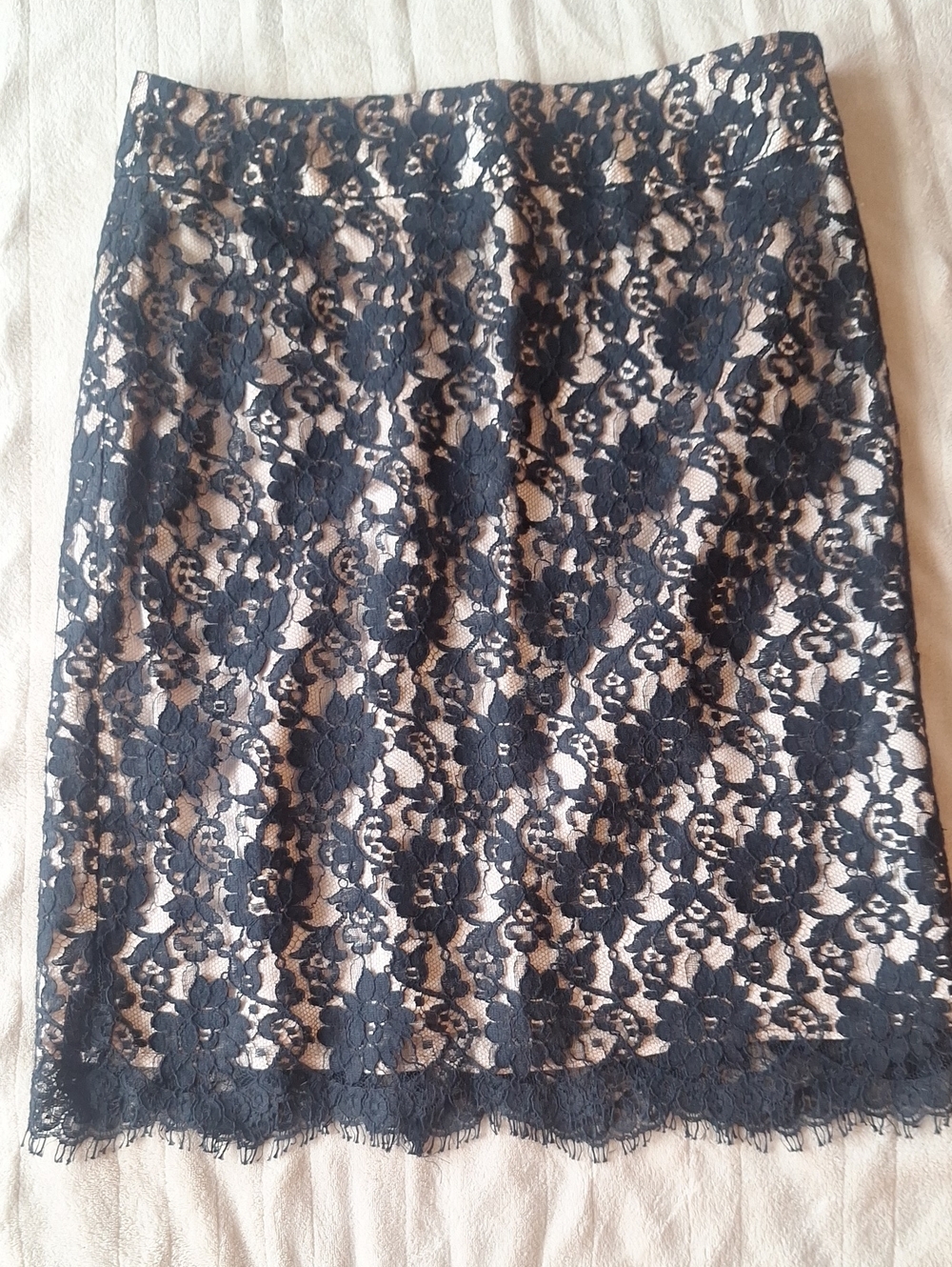 Banana Republic Black Lace Pencil Skirt with Nude Underlay Size 10